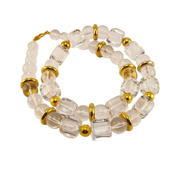 Trifari Clear Lucite and Gold Beaded Necklace 1970s 22 inch - Picture 5 of 7